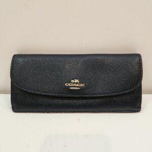 Coach Slim Envelope Wallet Black Crossgrain Leather